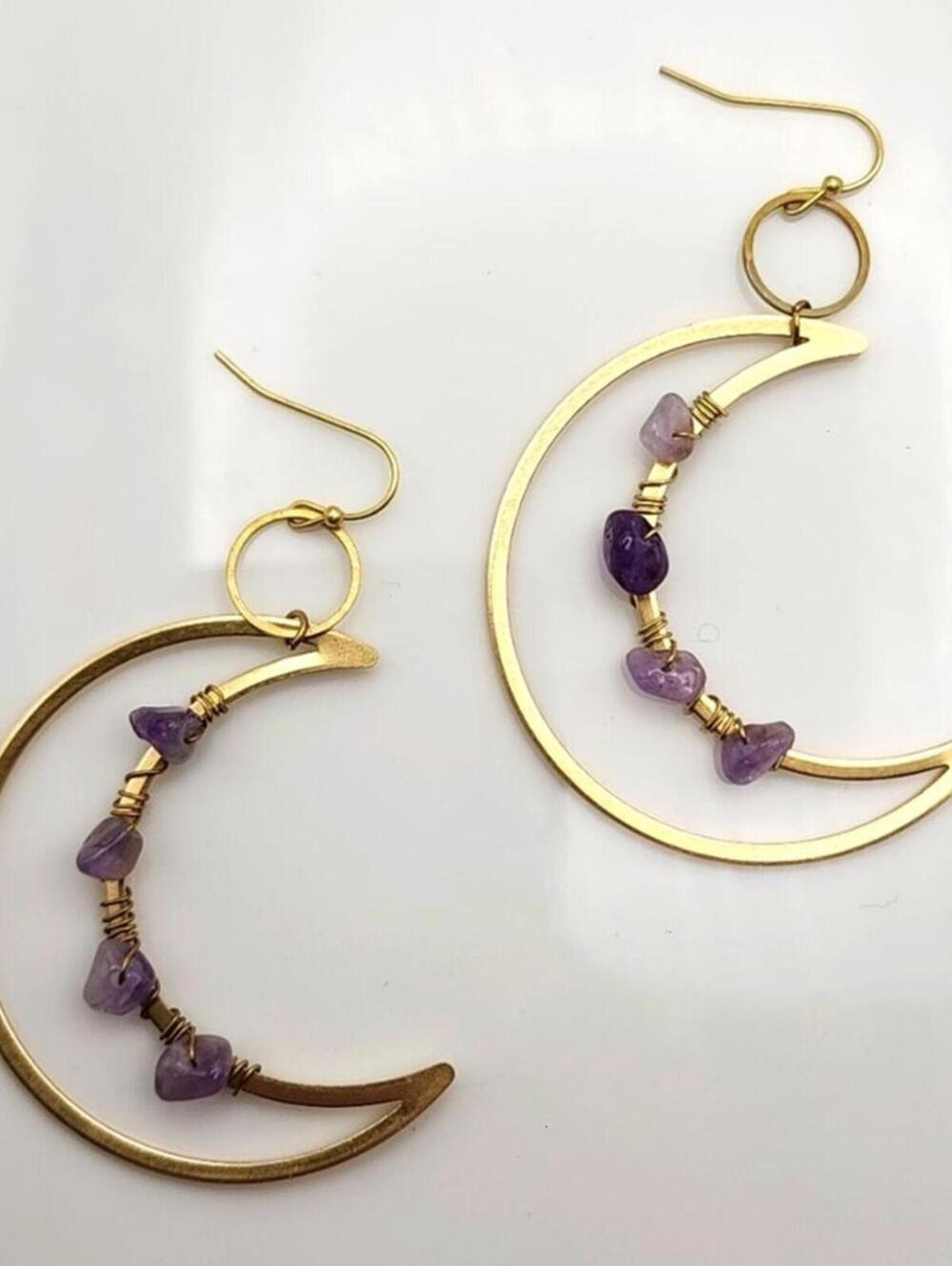 Wildwood Lunar Genuine Amethyst Crescent Moon Earrings